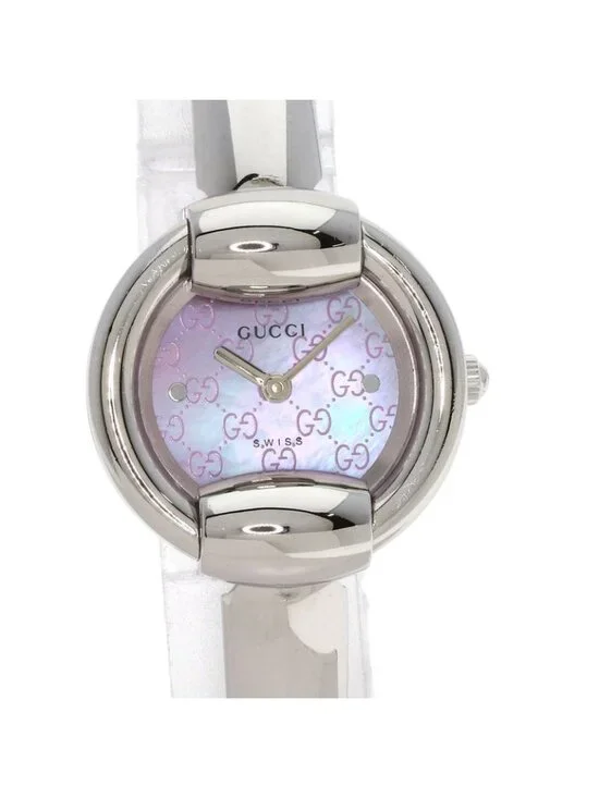 Gucci Round Face GG Pink Shell Bangle Watch SS - Picture 4 of 15